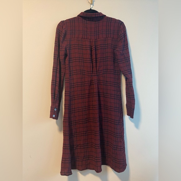 Thakoon Collective Burgundy & Navy Crinkled Plaid Shirt Dress - Picture 5 of 5
